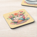 Patchwork Teacup with Whimsical Flowers Coaster<br><div class="desc">A charming fusion of cozy cottagecore and nostalgic patchwork, this design features a teacup bursting with whimsical florals in soft, pastel hues. Each panel of the teacup is adorned with vintage-inspired fabric patterns—plaids, florals, and polka dots—stitched together with visible seams for a handmade, quilt-like look. The surrounding flowers bloom in...</div>