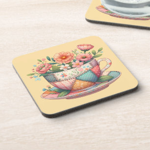 Patchwork Teacup with Whimsical Flowers Coaster