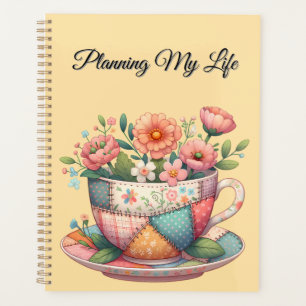 Patchwork Teacup with Whimsical Flowers Planner