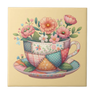 Patchwork Teacup with Whimsical Flowers Tile