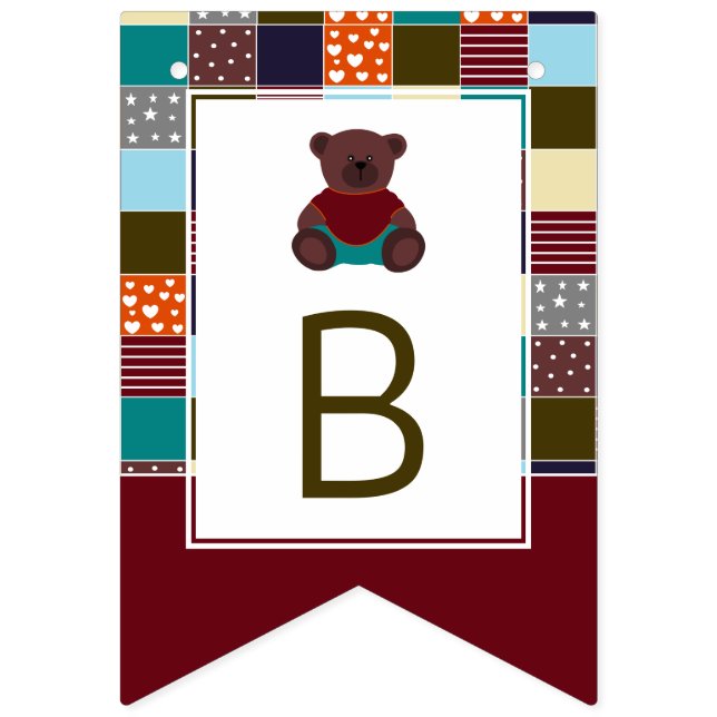 Patchwork Teddy Bear, Baby Shower Bunting (Third Flag)