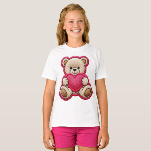 Patchwork Teddy Bear Holding Heart T-Shirt