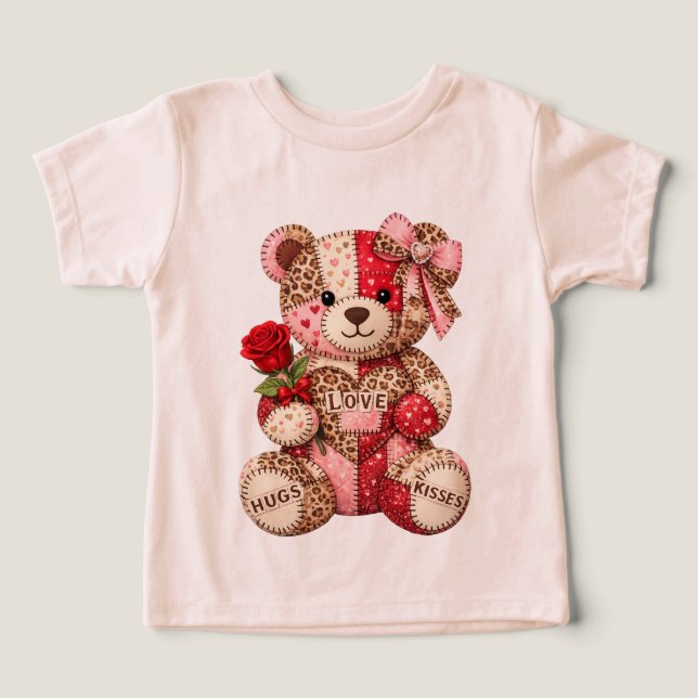 Patchwork Teddy Bear Valentine — Quilted Leopard H (Design Front)
