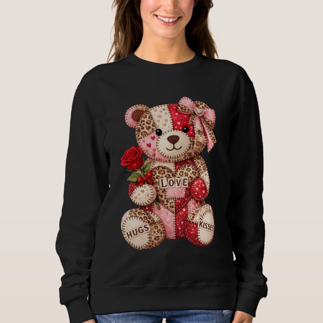 Patchwork Teddy Bear Valentine — Quilted Leopard H Sweatshirt (Front)
