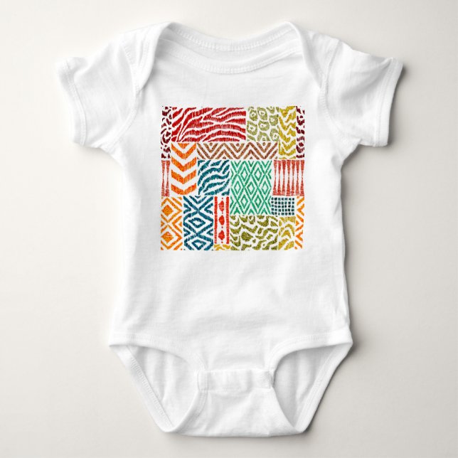Patchwork Textures: Hand-Drawn Animal Print Baby Bodysuit (Front)