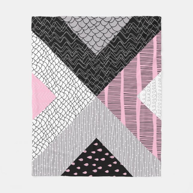 Patchwork tiles, freehand drawing pattern. fleece blanket (Front)