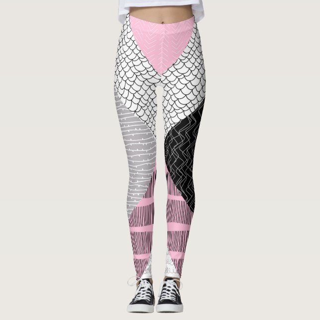 Patchwork tiles, freehand drawing pattern. leggings (Front)