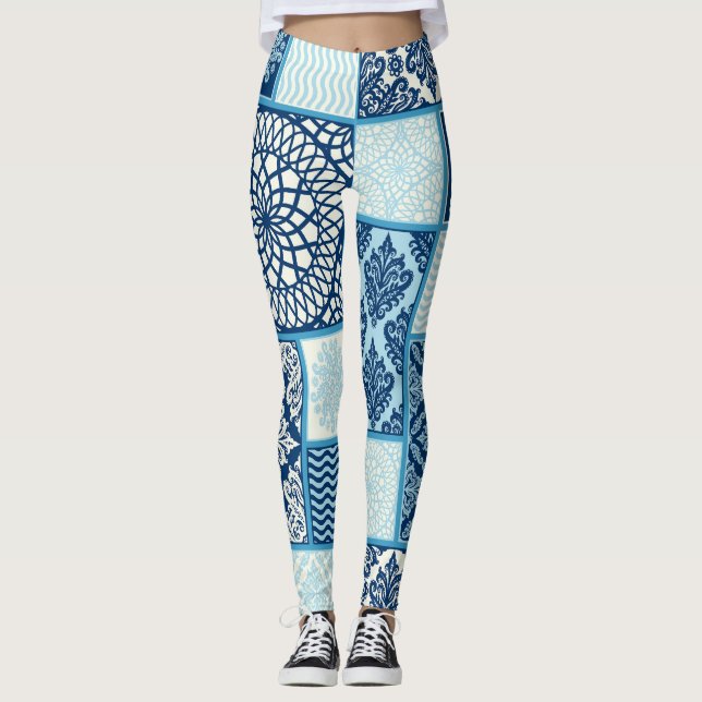 Patchwork tiles, seamless background. leggings (Front)