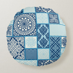 Patchwork tiles, seamless background. round cushion