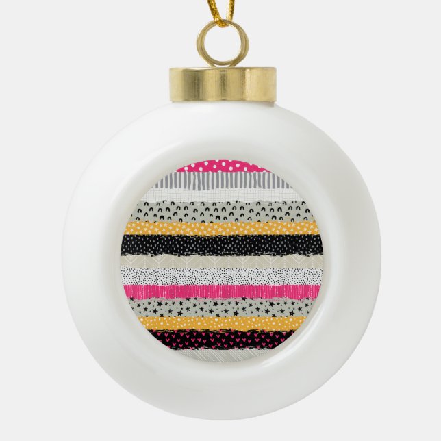 Patchwork Tiles: Versatile Seamless Design. Ceramic Ball Christmas Ornament (Front)