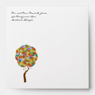 Patchwork Tree Flower Wedding Envelopes