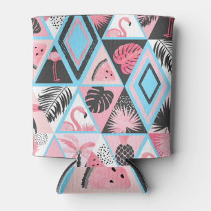 Patchwork tropical flamingo, palm pattern. can cooler