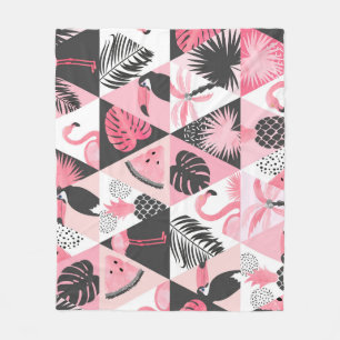 Patchwork Tropical: Flamingo Watermelon Seamless. Fleece Blanket