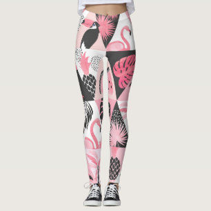 Patchwork Tropical: Flamingo Watermelon Seamless. Leggings