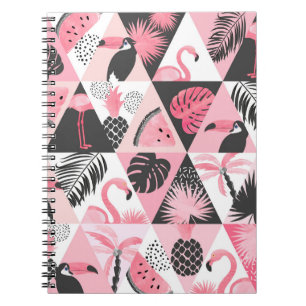 Patchwork Tropical: Flamingo Watermelon Seamless. Notebook