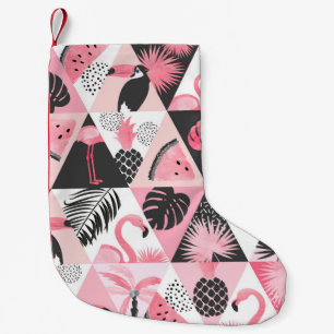 Patchwork Tropical: Flamingo Watermelon Seamless. Small Christmas Stocking