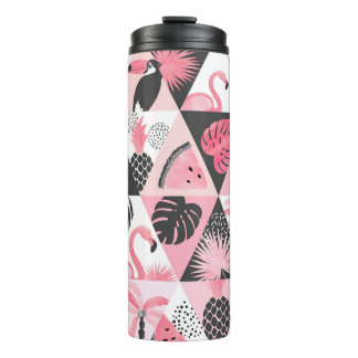 Patchwork Tropical: Flamingo Watermelon Seamless. Thermal Tumbler