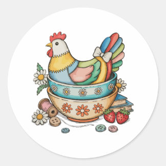 Patchwork Vintage Hen Quilted Chicken Thrifty Classic Round Sticker