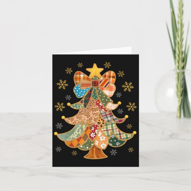 Patchwork Xmas Coquette Bow Lace Merry Bright Chri Card (Front)