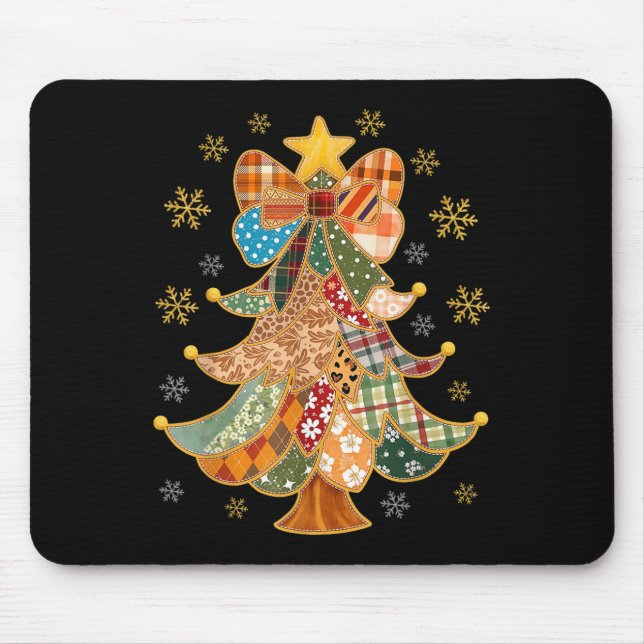 Patchwork Xmas Coquette Bow Lace Merry Bright Chri Mouse Pad (Front)