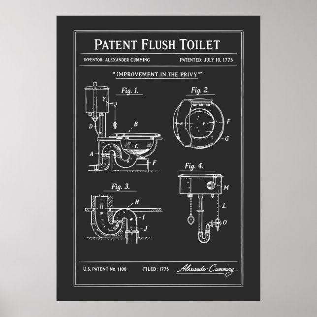 Patent Flush Toilet Blueprint Poster (Front)