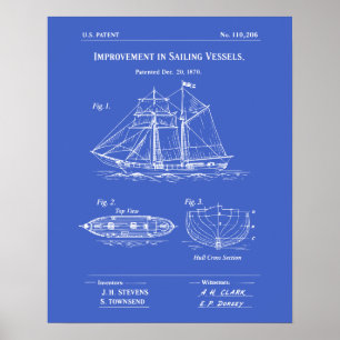 Patent Sailing Vessel Blueprint Poster
