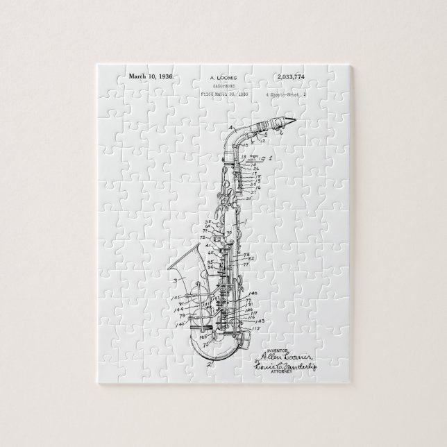 Patent saxophone design jigsaw puzzle (Vertical)