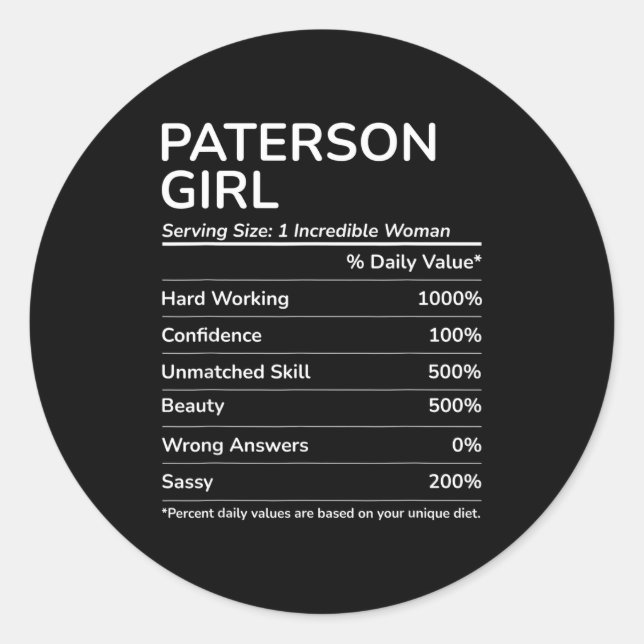 Paterson Girl Funny New Jersey Hometown  Classic Round Sticker (Front)
