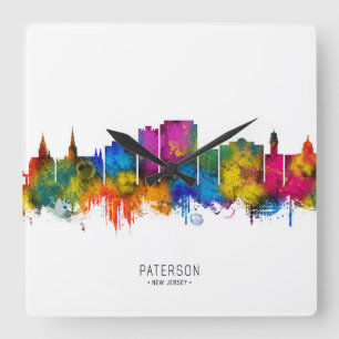 Paterson New Jersey Skyline Square Wall Clock