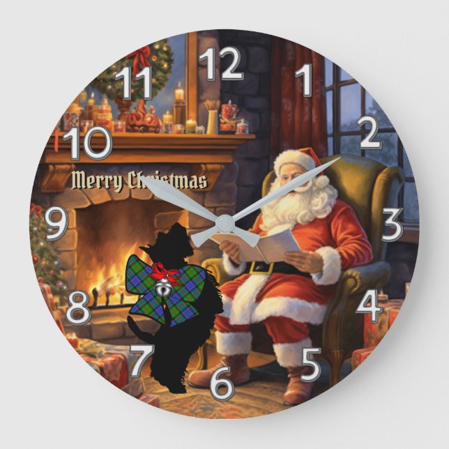 Paterson Scottie Dog/Santa Personalised Xmas Large Clock (Front)