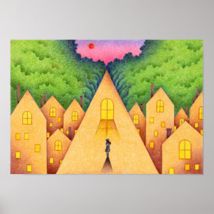 Path leading from the roof to the forest. poster