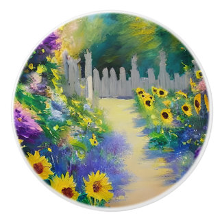 Path through the Sunflower Garden Ceramic Knob