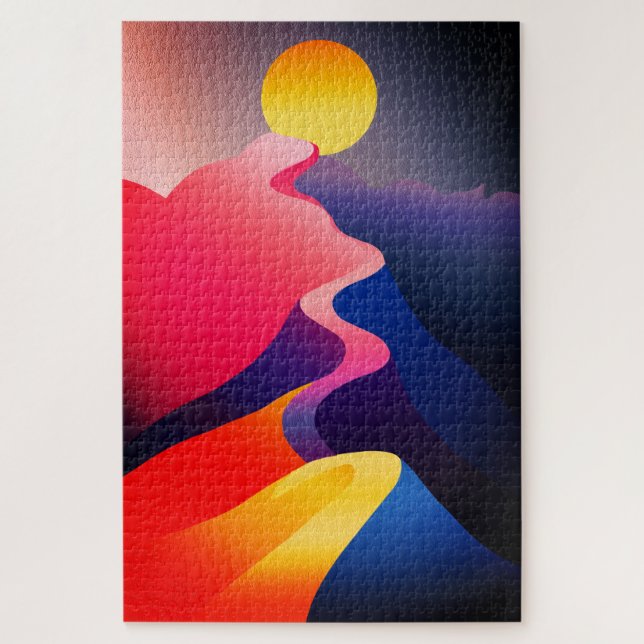 Path to the Sun – Vibrant Abstract Mountain Jigsaw Puzzle (Vertical)