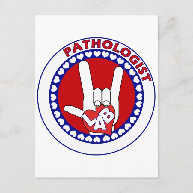 PATHOLOGIST LOGO ROUND ASL I LOVE LAB POSTCARD (Front)