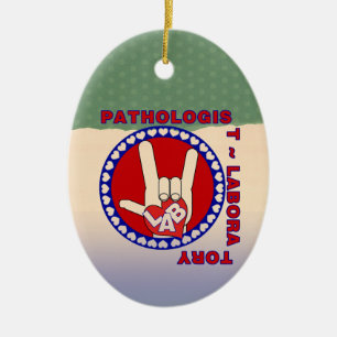 PATHOLOGIST SQUARE ASL LOVE LOGO CERAMIC TREE DECORATION