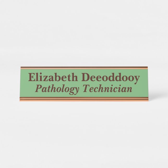 Pathology Technician Green Desk Name Plate (Front)