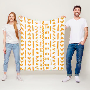 Paths Of Sun Mudcloth African Pattern In White Fleece Blanket