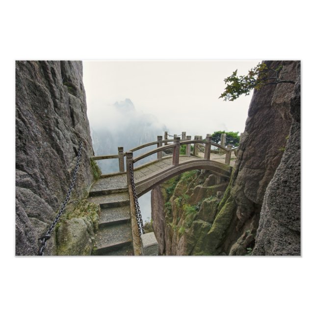 Pathway and small bridge, Yellow Mountain, Photo Print (Front)