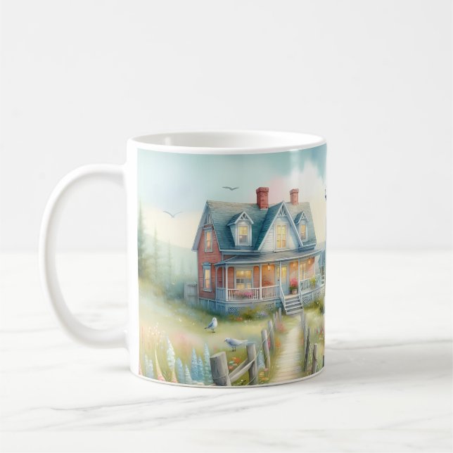 Pathway to the Lighthouse Coastal Cottage Coffee Mug (Left)