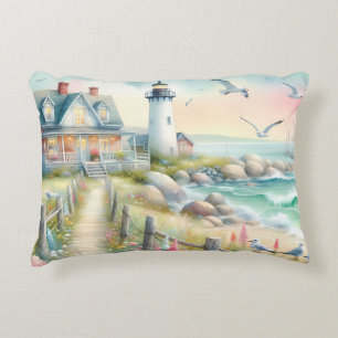 Pathway to the Lighthouse Coastal Cottage Decorative Cushion