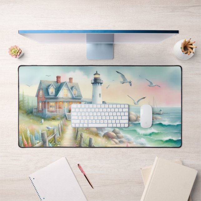 Pathway to the Lighthouse Coastal Cottage Desk Mat (Office 1)