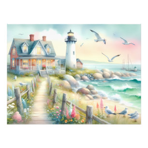 Pathway to the Lighthouse Coastal Cottage Photo Print