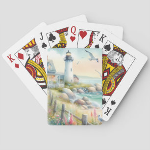 Pathway to the Lighthouse Coastal Cottage Playing Cards
