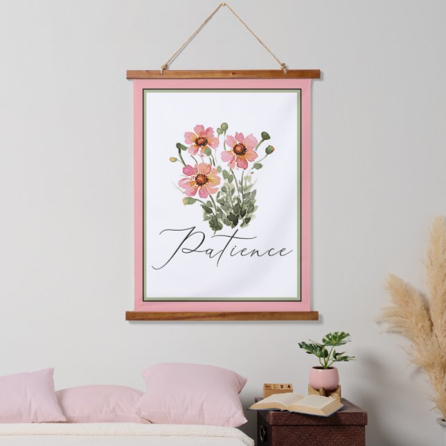 Patience pink watercolor floral  hanging tapestry (Bedroom)