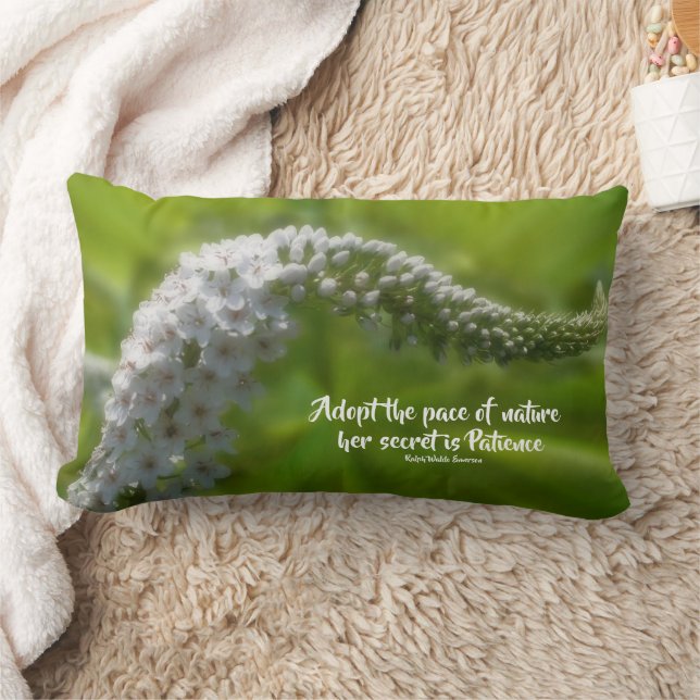 Patience Quote White Flower Inspirational  Lumbar Cushion (Blanket)