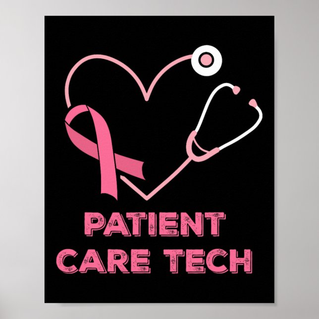 Patient Care Tech Pct Pink Heart Stethoscope Breas Poster (Front)