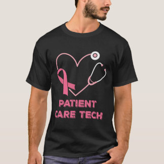 Patient Care Tech Pct Pink Heart Stethoscope Breas T-Shirt