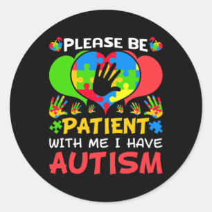 Patient Me Heart Colourful Puzzle I Have Autism Aw Classic Round Sticker