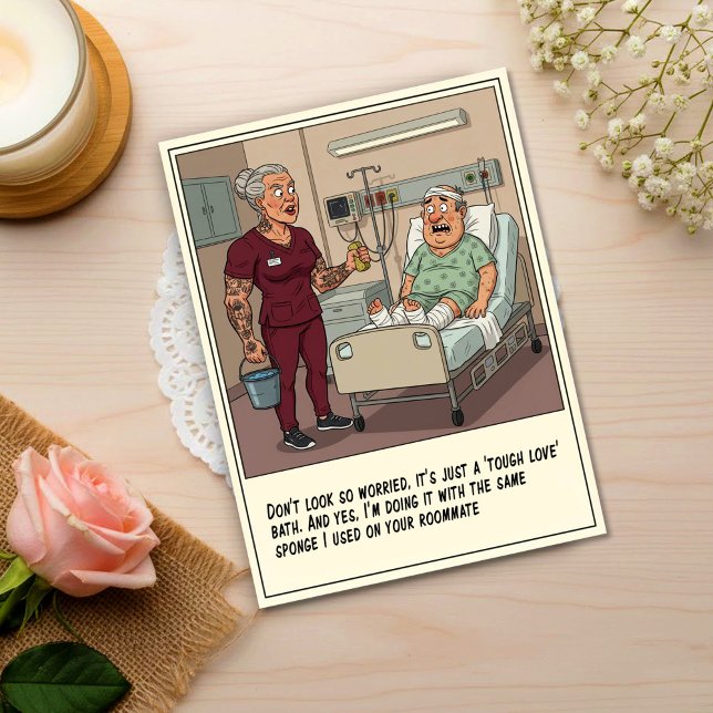 Patient Scared of Nurse Sponge Bath Get Well Postcard (Creator Uploaded)