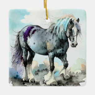 Patient Shire Horse Watercolour Ceramic Ornament